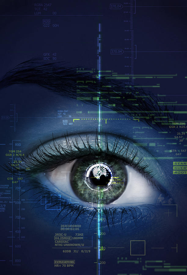 Close Up Of A Womans Eye With Graphics And Scans Photograph by Paper Boat Creative