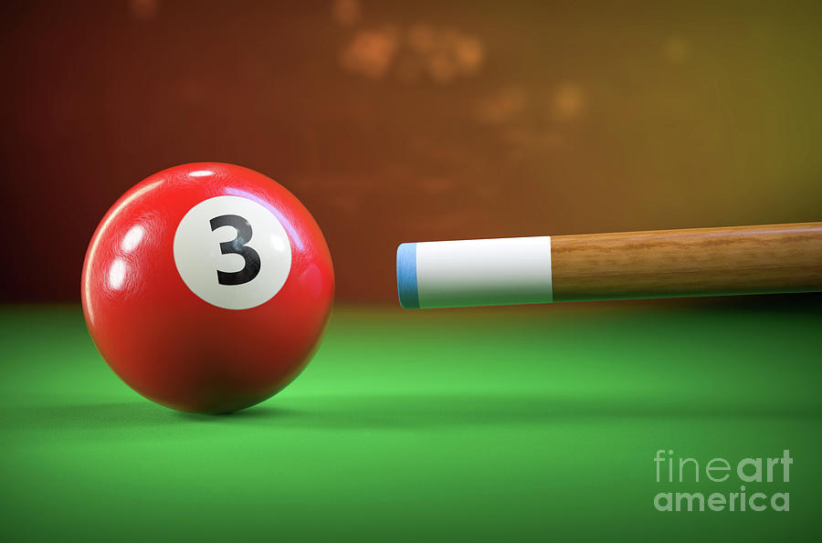 Close-up Of Billiard Ball, Snooker Aim The Cue Ball, 3d Renderin Digital Art