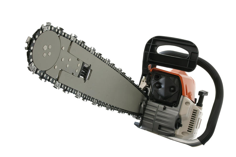 Close-up of chain saw isolated on white background Photograph by Viktor_Kitaykin