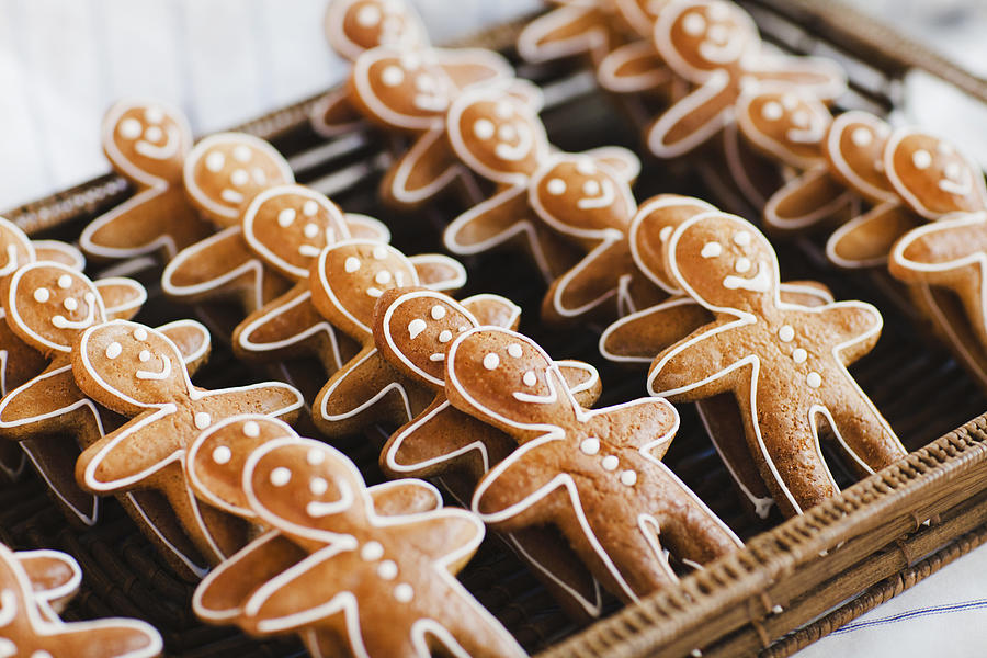 Close up of gingerbread men cookies Photograph by Hybrid Images