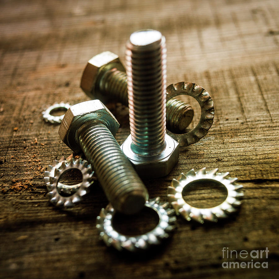 Tool Photograph -  Close up of nuts and washers by Bernard Jaubert