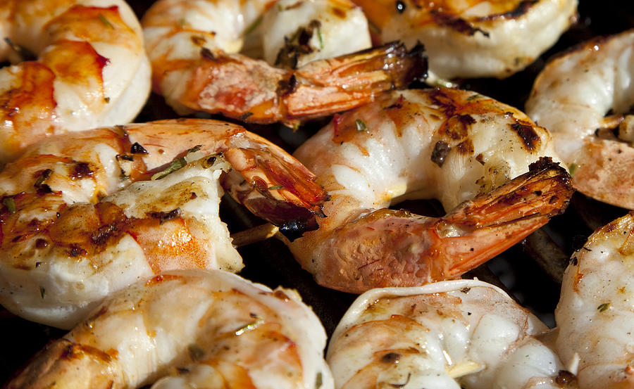 Close up of rows of jumbo shrimp Photograph by Mccaig