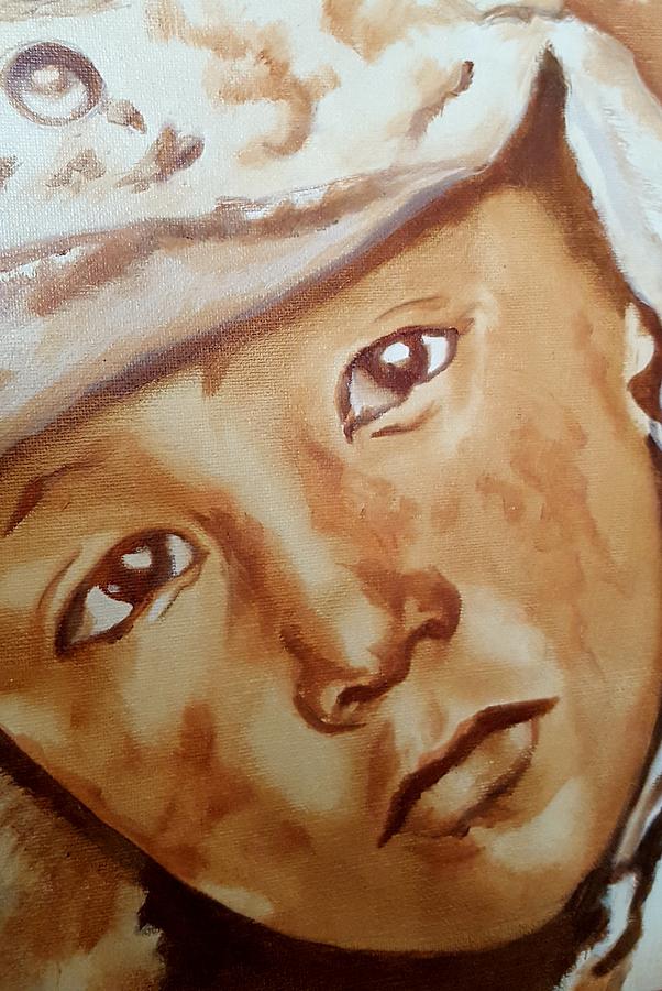 Close Up of Sad Boy Painting by Loraine Yaffe