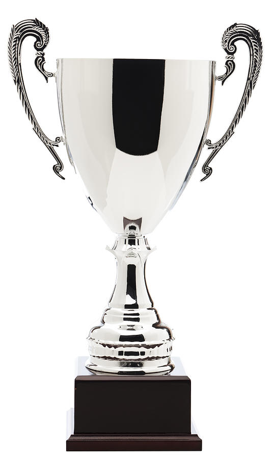 Close-up of silver trophy isolated on white background Photograph by Aluxum