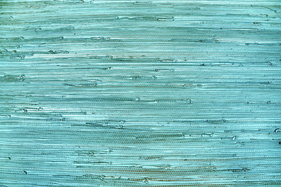Close Up Of The Blue Cyan  Bamboo Grass Wicker Wall Background Photograph by Severija Kirilovaite
