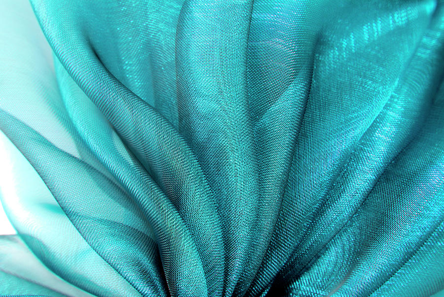 Close Up Of The Blue Wavy Organza Fabric Photograph by Severija Kirilovaite
