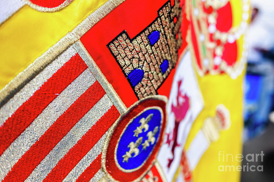 Close-up of the crown of the Spanish flag, macro of the royal design detail. Photograph by Joaquin Corbalan