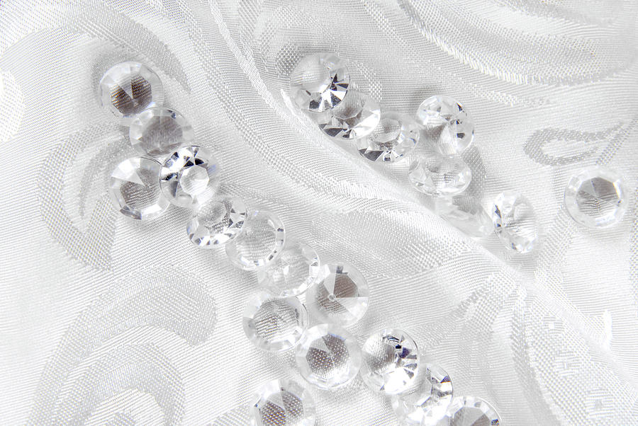 Close Up Of The Diamonds On White Floral Fabric Photograph by Severija Kirilovaite