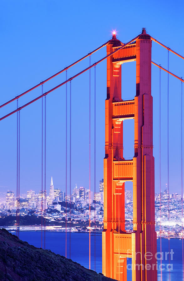 Close Up Of The Golden Gate Bridge At Dusk Photograph
