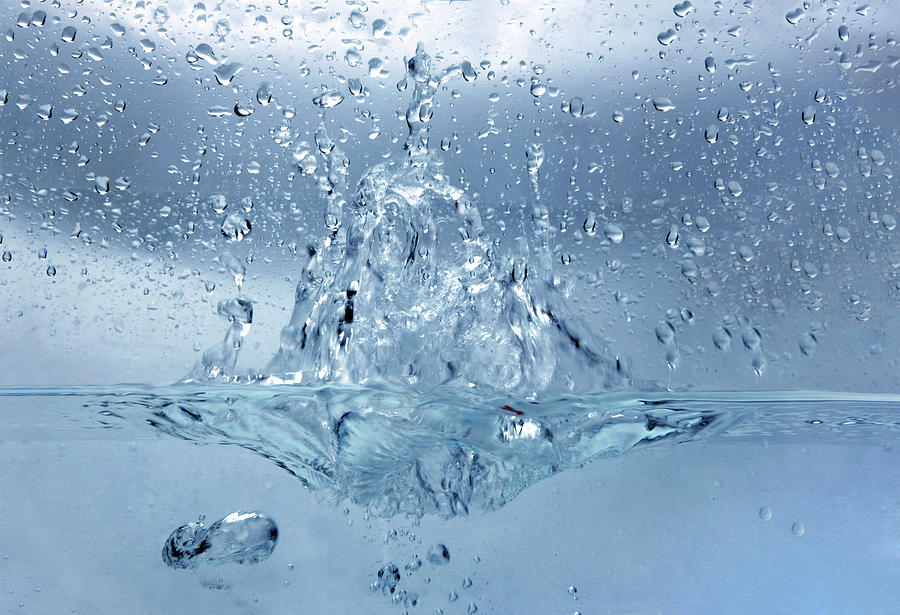 Close Up Of The Water Splash Blue Photograph by Severija Kirilovaite