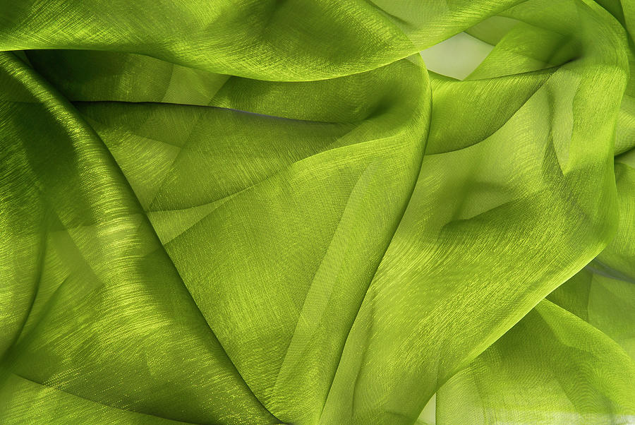 Close up of the wavy green organza fabric Photograph by Severija Kirilovaite