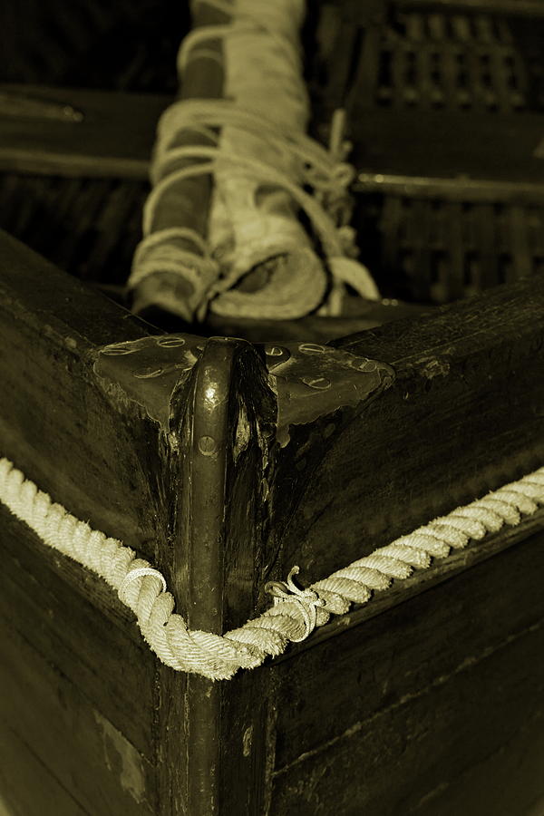 Close up of the wooden bow of a classic sailing yach - sepia Photograph by Ulrich Kunst And Bettina Scheidulin