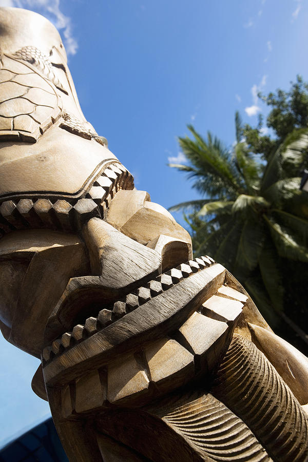 Close-up of tiki torch God statues, Lahaina, Maui, Hawaii Islands, USA Photograph by Glowimages