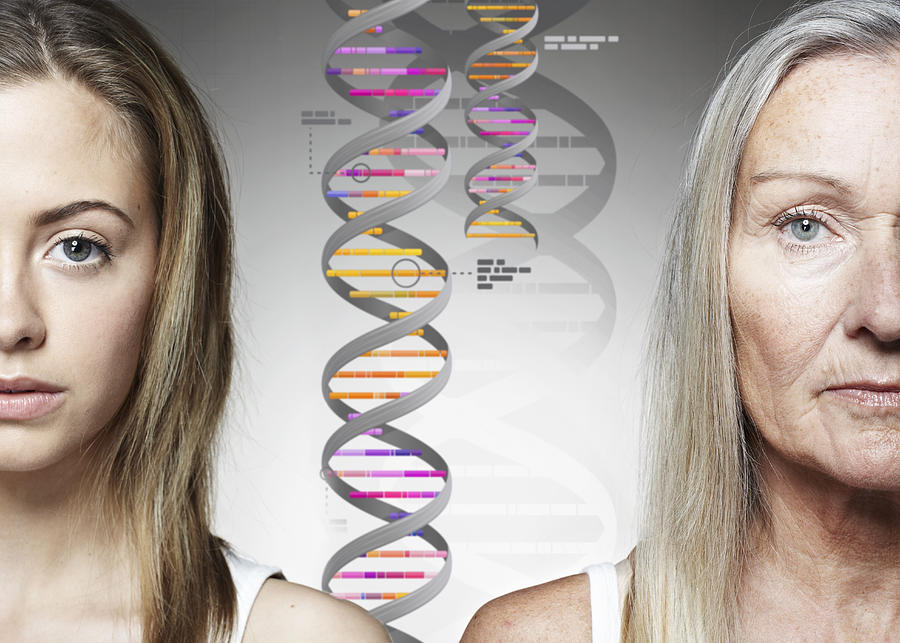 Close up of women and DNA helixes Photograph by Cultura RM Exclusive/Liam Norris