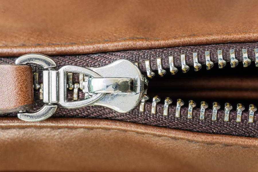Close Up of Zipper and Leather Bag Photograph by Constantine Johnny