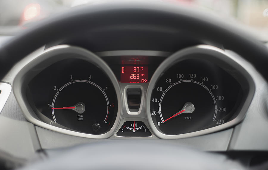 Close up shot of modern speedometer,car dashboard, Photograph by IttoIlmatar