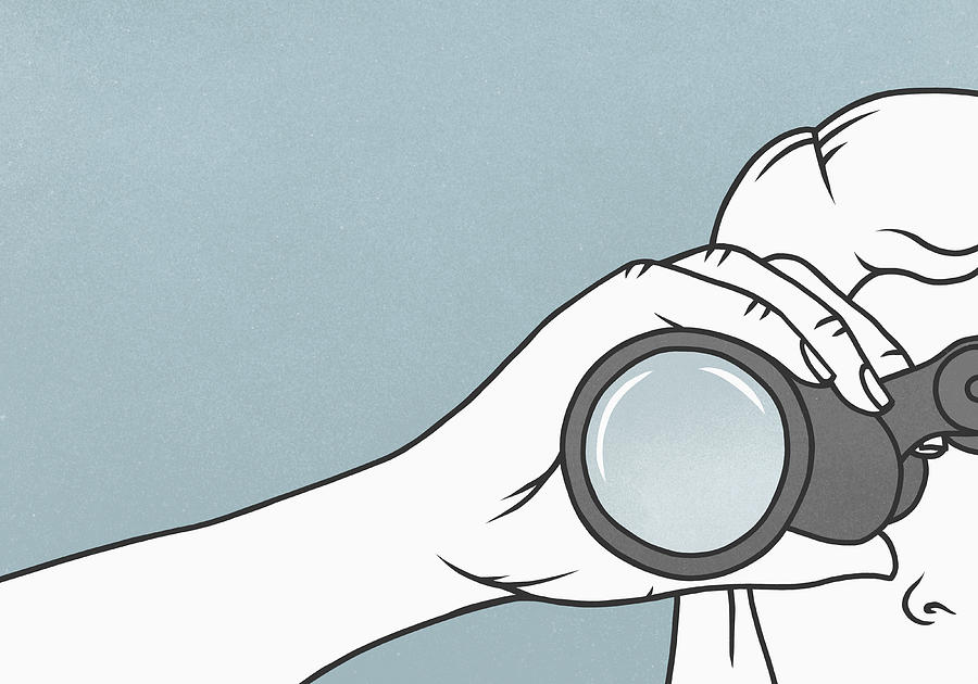 Close up woman using binoculars Drawing by Malte Mueller