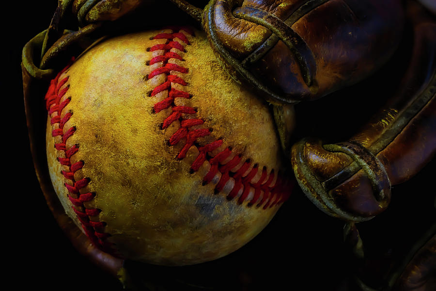 Close Up Worn Baseball And Mitt Photograph by Garry Gay