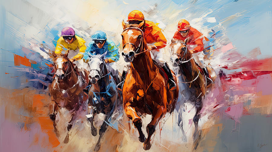 Close Win - Horse Racing Wall Art - Louisville Kentucky Art Painting by Lourry Legarde