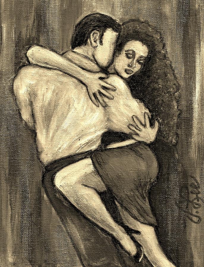 Closer-Up Tango Embrace---Sepia Painting by VLee Watson
