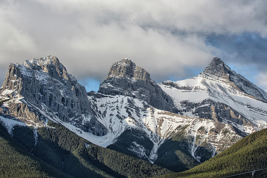 Closer View of The Three Sisters - Canadian Rockies Photograph by Belinda Greb