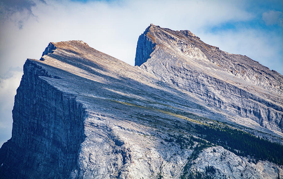 Closer view of the top of Mount Rundle, Banff, Alberta, Canada. Photograph by Tommy Farnsworth