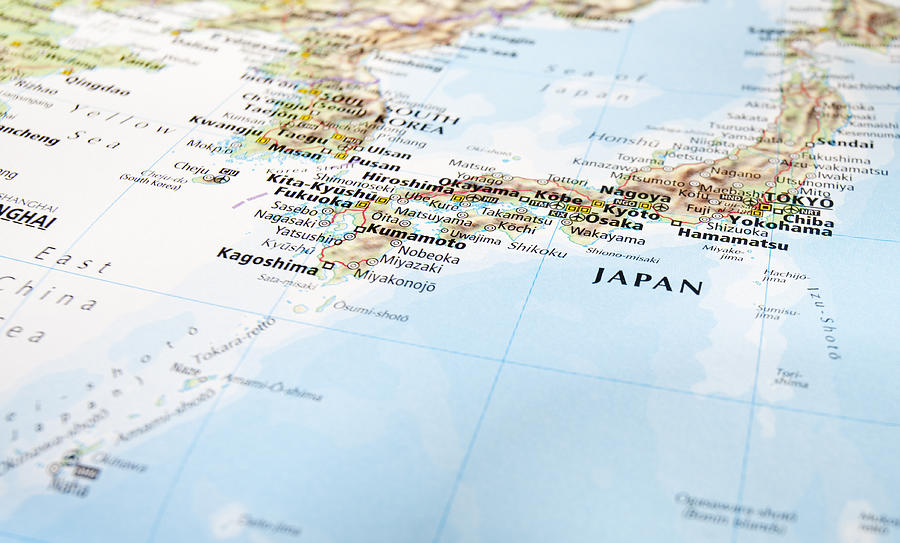 Closeup of a world map of Japan Photograph by Lightguard