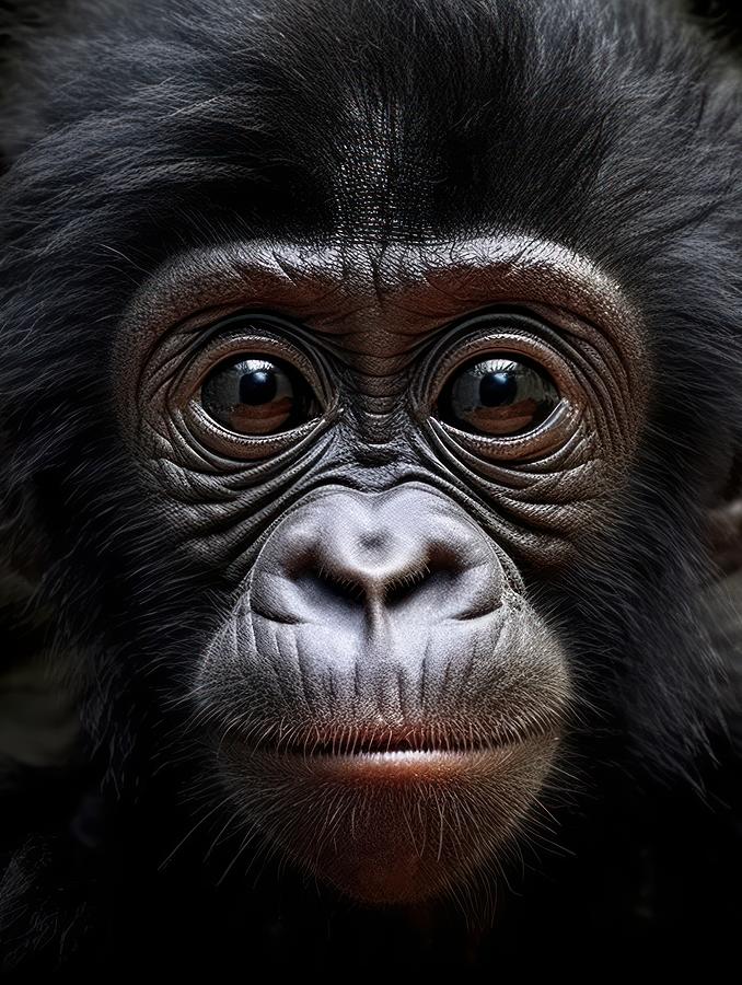 Baby Gorilla Mixed Media - Captivating Baby Gorilla Closeup by Land of Dreams