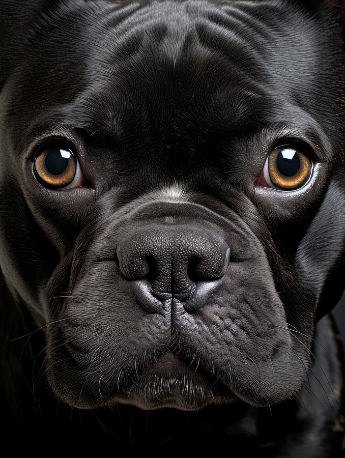 French Bulldog Mixed Media - A Captivating Closeup of a Black French Bulldog by Land of Dreams