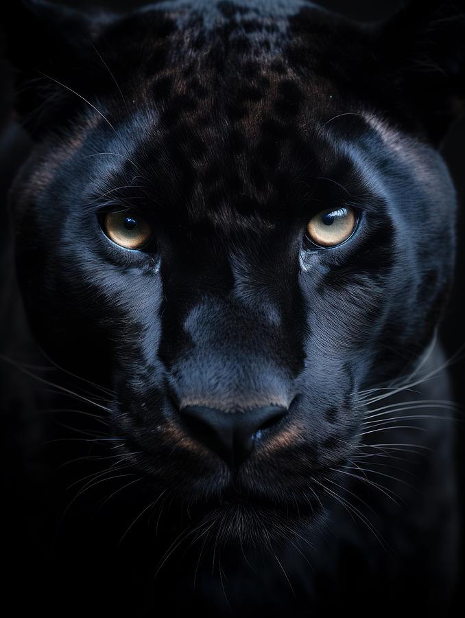 Black Panther Movie Mixed Media - Eyes of the Night - A Captivating Black Panther Closeup by Land of Dreams