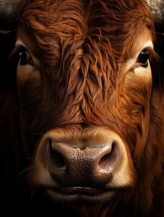 Farm Animals Mixed Media - Highland Serenity - A Captivating Cow Closeup by Land of Dreams