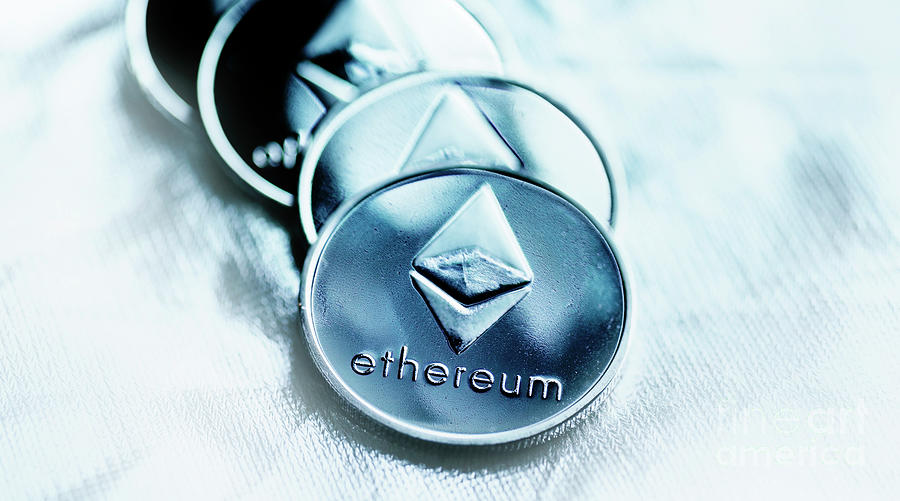 Closeup Of Ethereum Coin Cryptocurrency Photograph