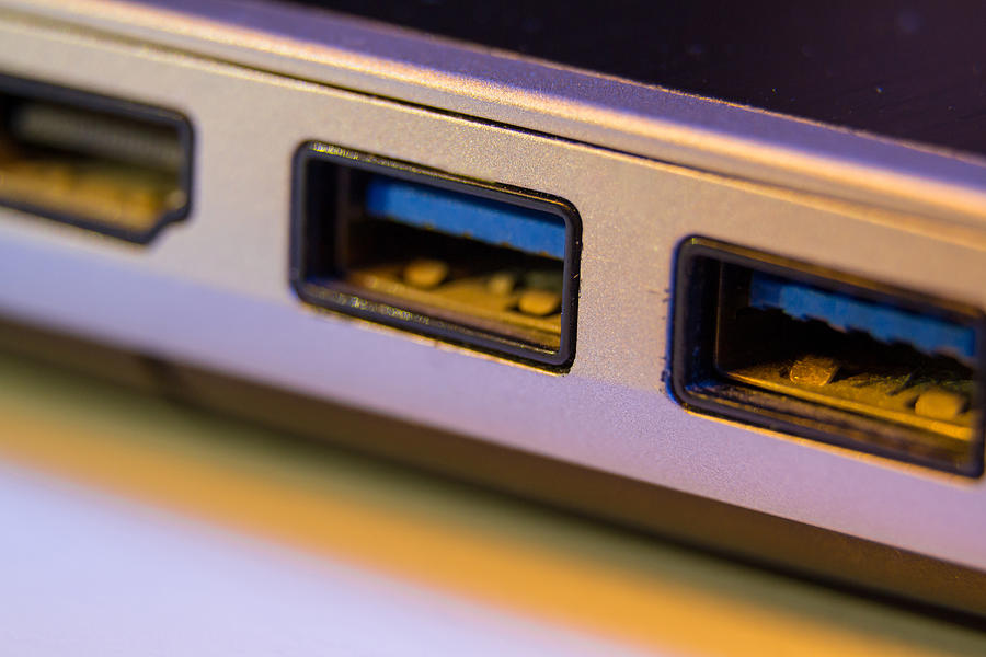 Closeup of fast blue USB 3 ports in a laptop Photograph by Wavemovies