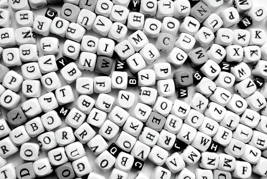 Closeup Of The Black And White Various Letters  Photograph by Severija Kirilovaite