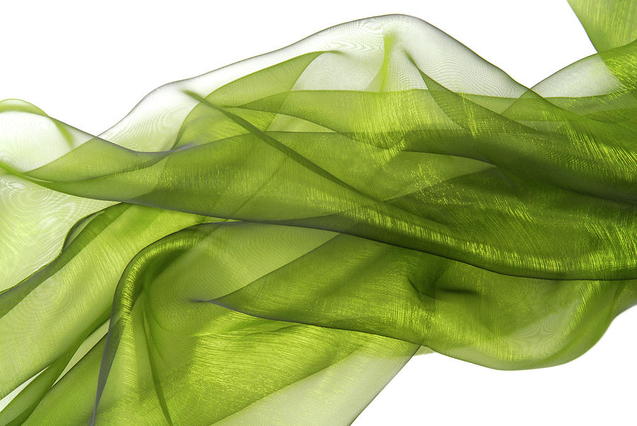 Closeup Of The Green Wavy Organza Fabric Photograph by Severija Kirilovaite