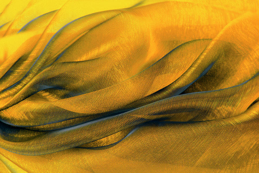 Closeup Of The Wavy Golden Organza Fabric Photograph by Severija Kirilovaite