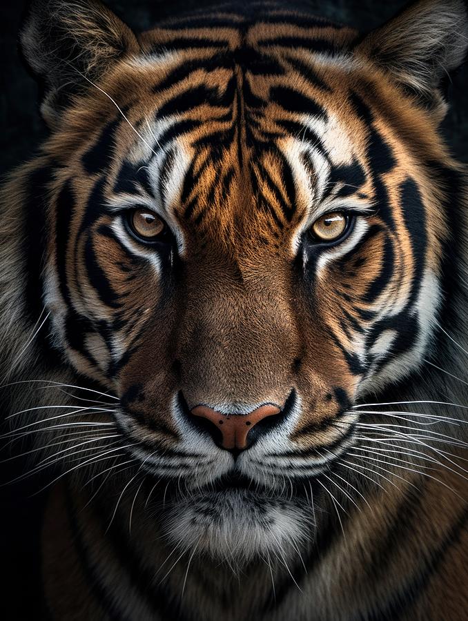 Tiger Mixed Media - Closeup of Tiger by Land of Dreams