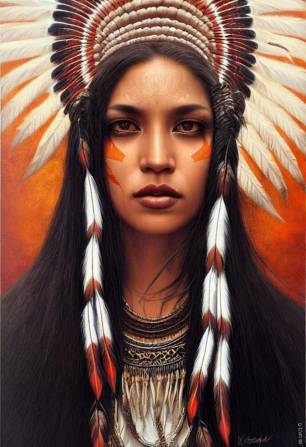 Closeup  Portrait  Of  Beautiful  Native  American  Wom  44777eb4  86ef  451e  8412  15e4cf2e6574 Painting by MotionAge Designs