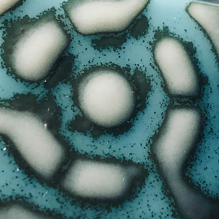 Closeup turquoise and white glass depicts abstract of record player spindle form Photograph by Marilyn Root Closeup turquoise and white glass depicts abstract of record player spindle form Photograph by Marilyn Root