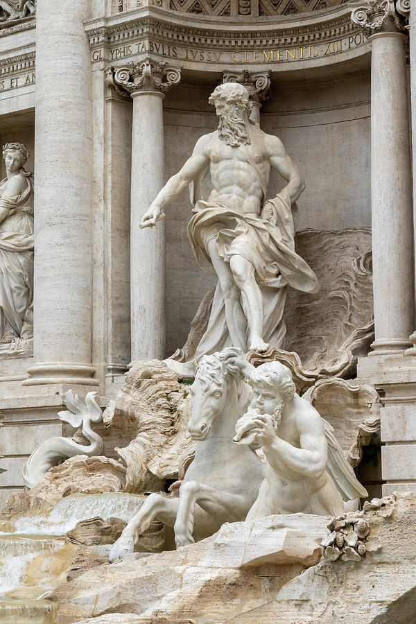 Closeup View Of The Statues Of The Trevi Fountain In Rome Photograph