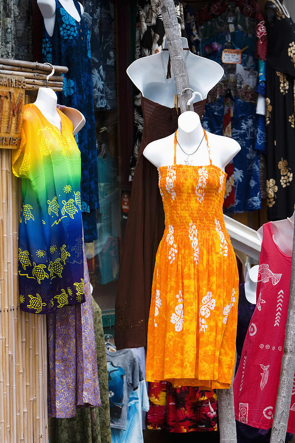 Clothes displayed at a market stall, Kona, Big Island, Hawaii Islands, USA Photograph by Glowimages