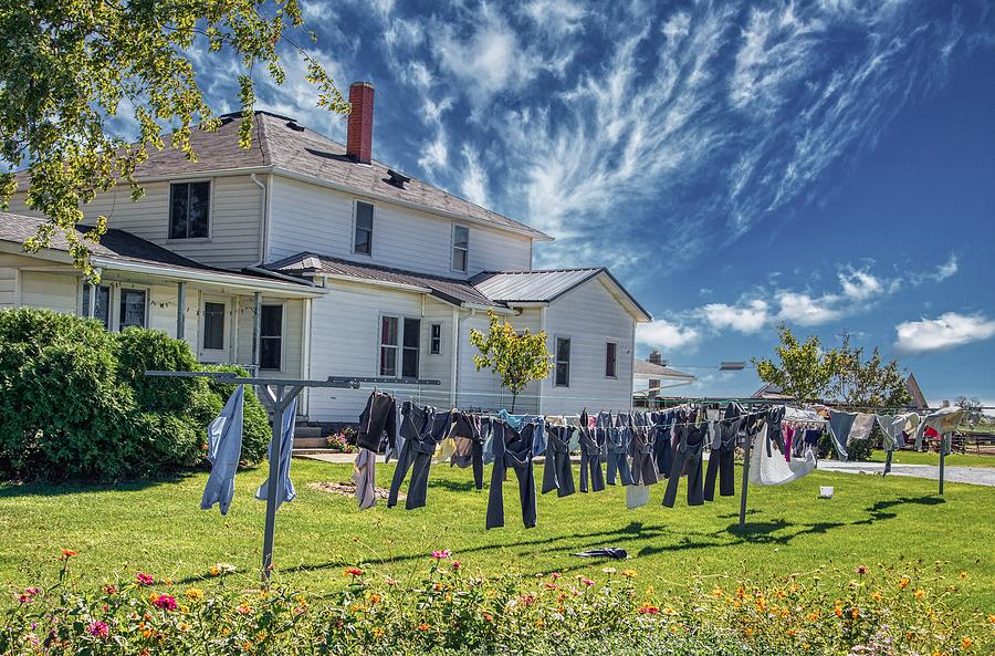 Flower Photograph - Clothes on the Line - Amish Wash Day by Mountain Dreams