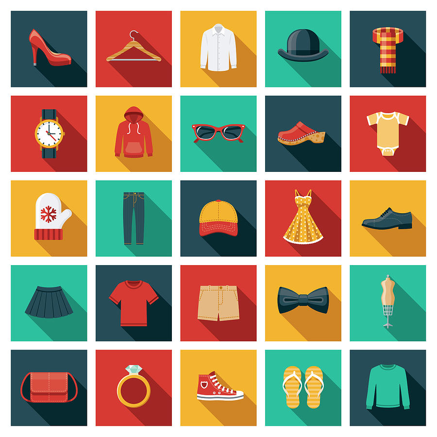 Clothing and Accessories Icon Set Drawing by Bortonia