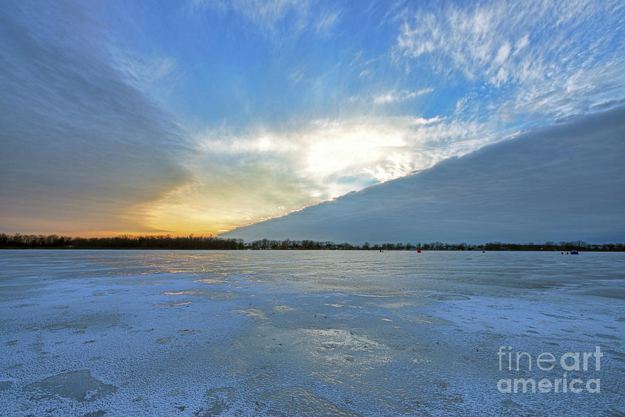 Cloud Bank at Sunset over Frozen Lake Photograph by David Arment