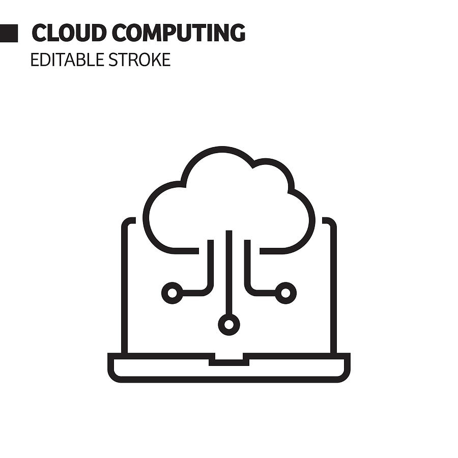 Cloud Computing Line Icon, Outline Vector Symbol Illustration. Drawing by Designer