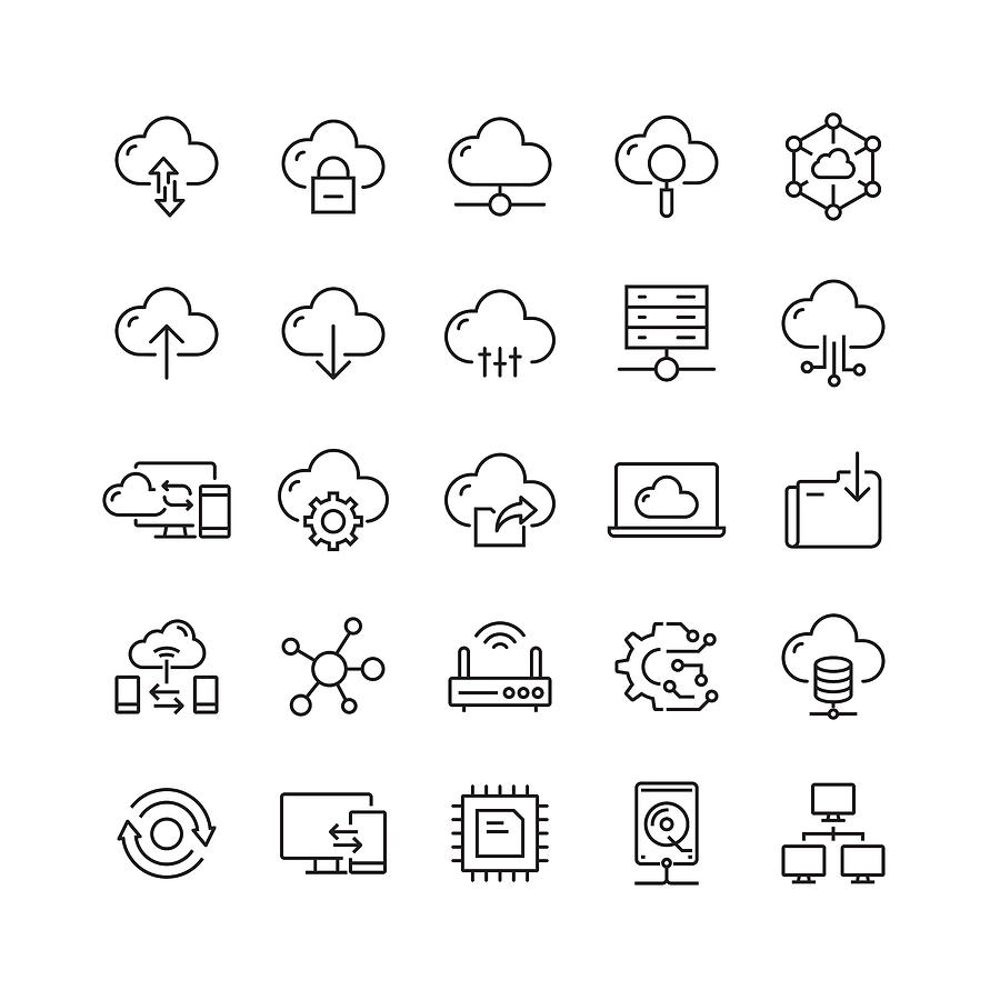 Cloud Computing Related Vector Line Icons Drawing by Cnythzl