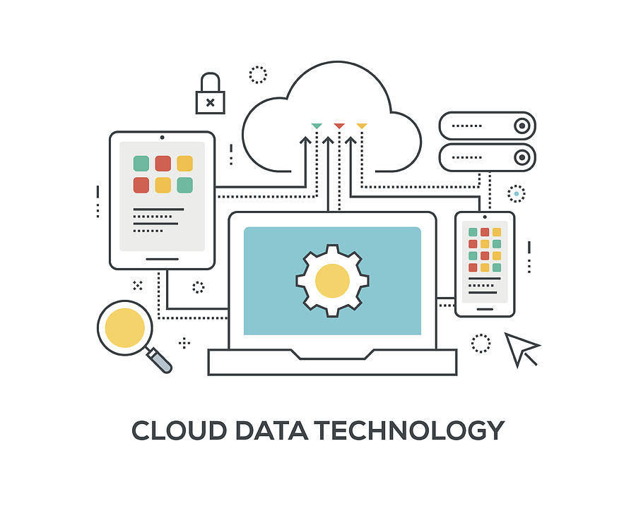 Cloud Data Technology Concept with icons Drawing by Enis Aksoy