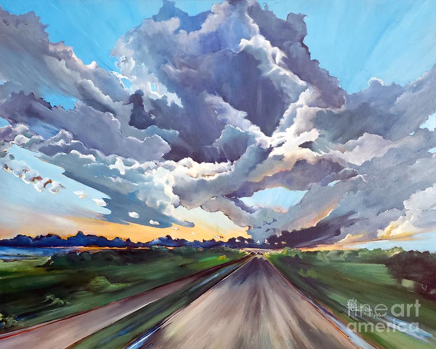 Cloud Dragons over the Interstate Painting by Merana Cadorette