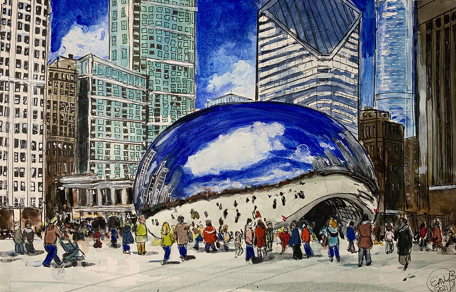Cloud Gate Chicago Painting by Eileen Backman