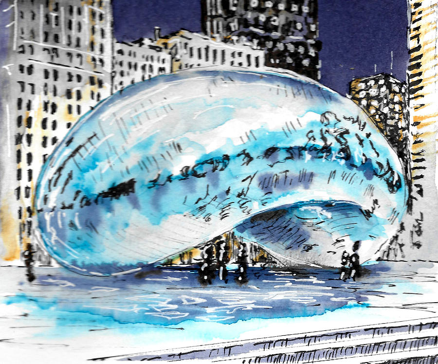 Cloud Gate, Millenium Park, Chicago  Painting by Thomas Hamm